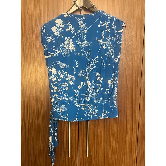 INC International Concepts Wrap Top XS NWT Blue White Floral Tie Waist - Picture 5 of 10